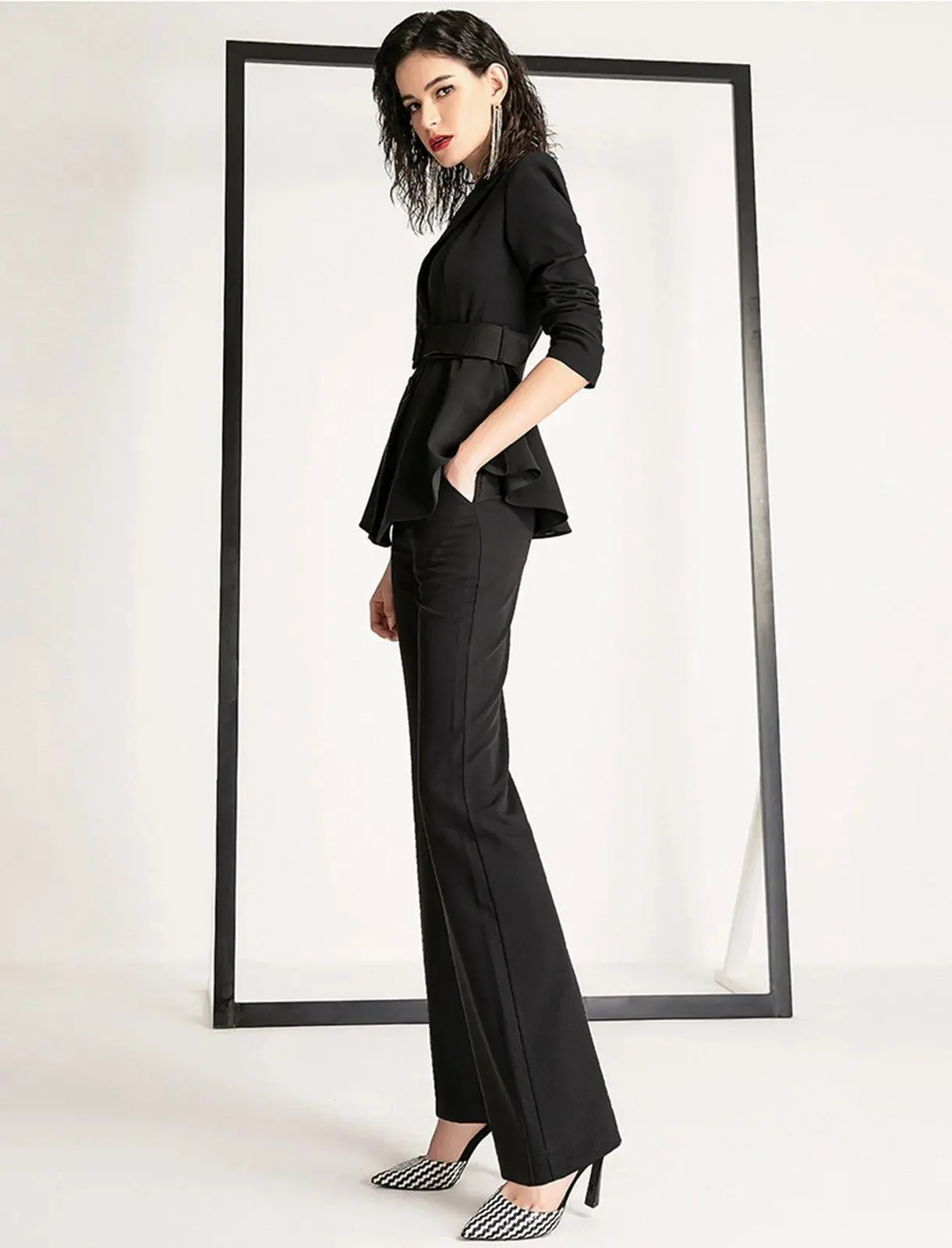 Black Long Sleeve Blazer & Flare Pants