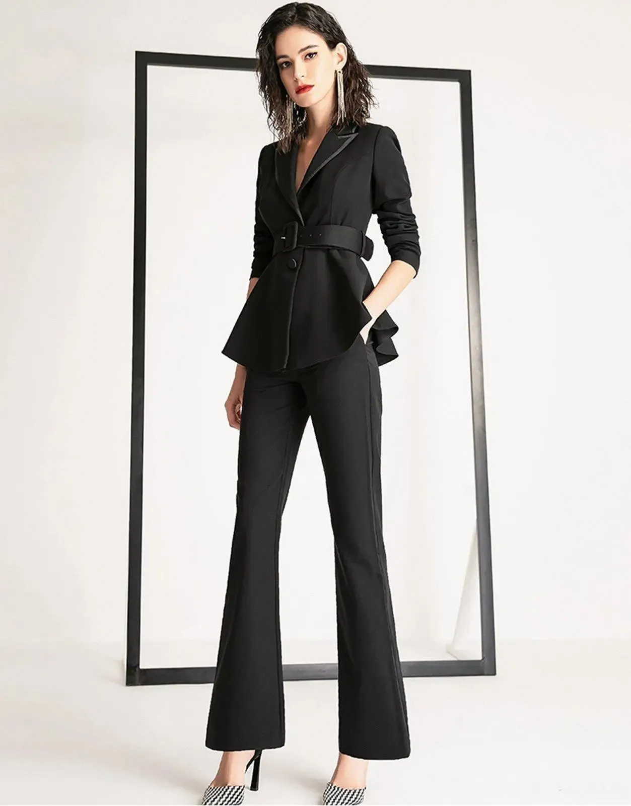 Black Long Sleeve Blazer & Flare Pants