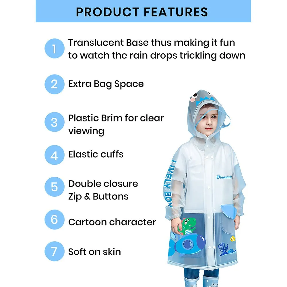 Blue Dino Submarine Transluscent Raincoat for Kids