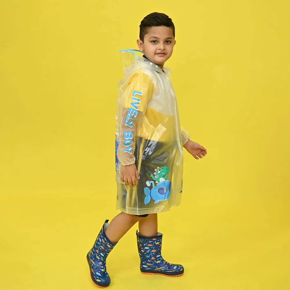 Blue Dino Submarine Transluscent Raincoat for Kids