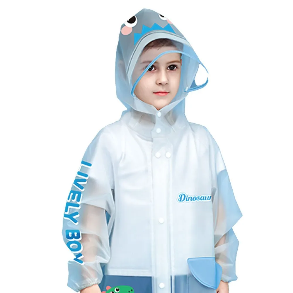 Blue Dino Submarine Transluscent Raincoat for Kids