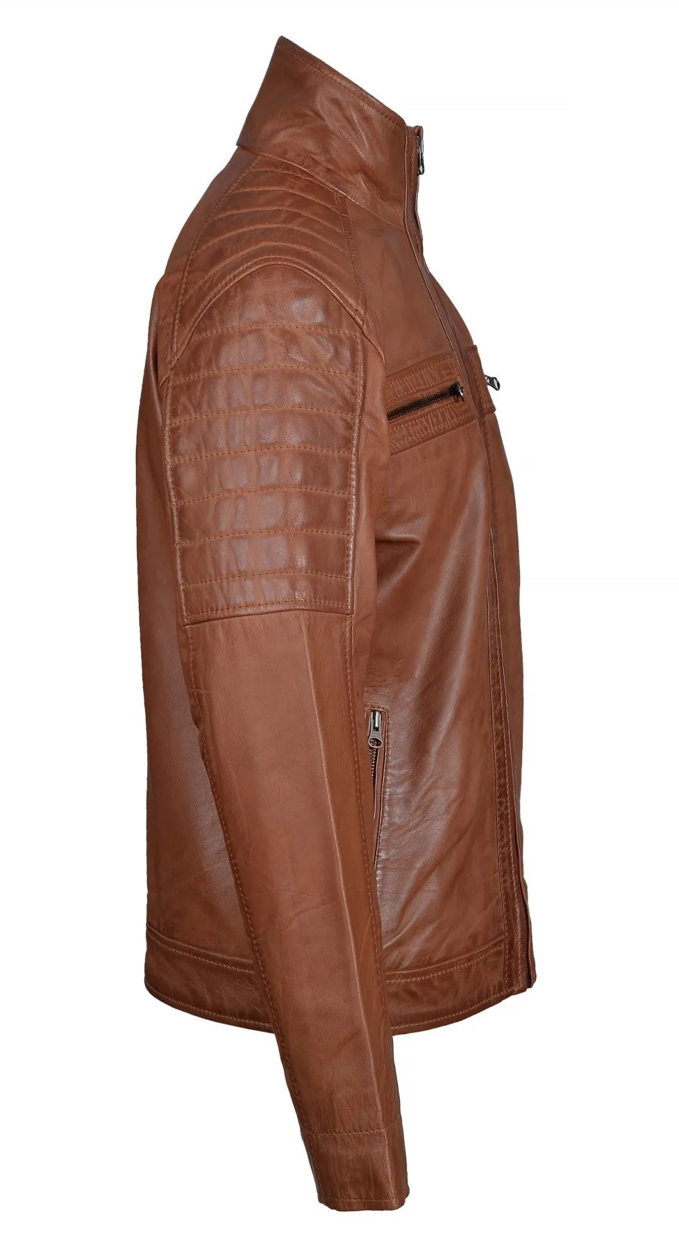 Bogdans brown leather jacket with shoulder and arm patches