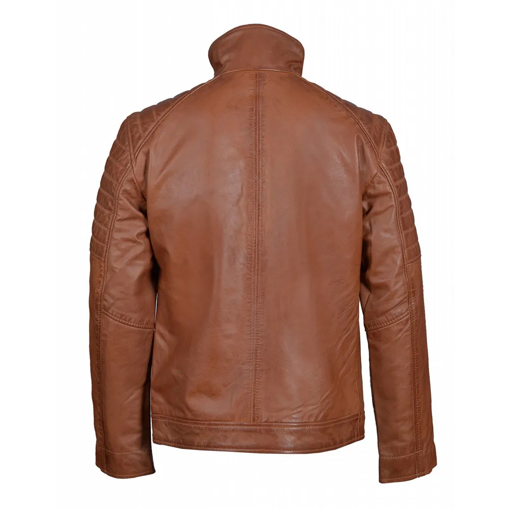 Bogdans brown leather jacket with shoulder and arm patches