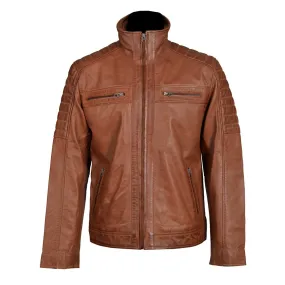 Bogdans brown leather jacket with shoulder and arm patches