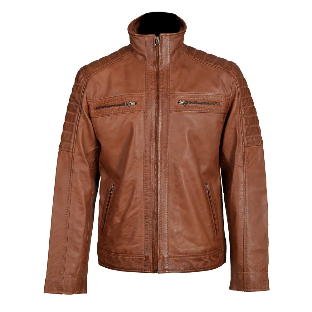 Bogdans brown leather jacket with shoulder and arm patches