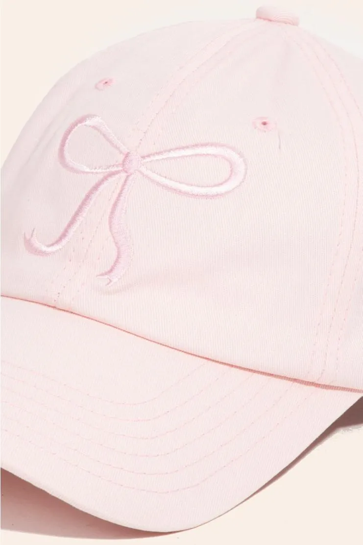 Bow Embroidered Baseball Cap - Pink