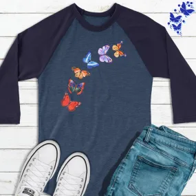 Butterflies in Flight 3/4 Sleeve Baseball Raglan Shirt