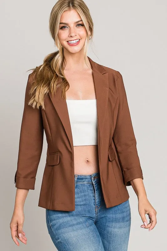 Buttoned Cuff, Casual Blazer Jacket