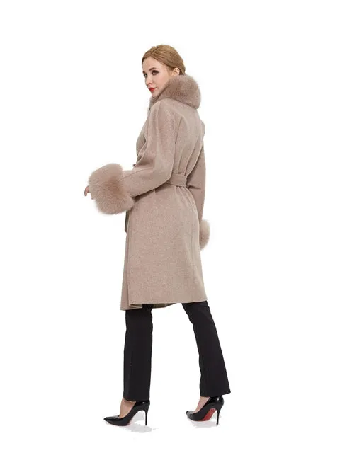 Cashmere blend coat with fox trim