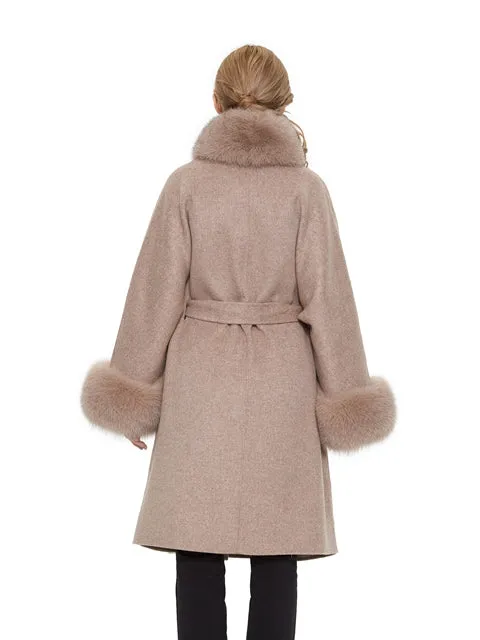 Cashmere blend coat with fox trim