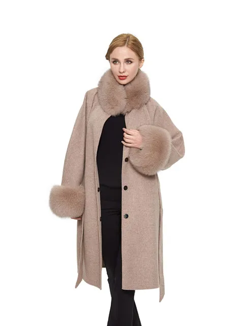 Cashmere blend coat with fox trim