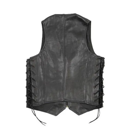 Casual black laced leather vest