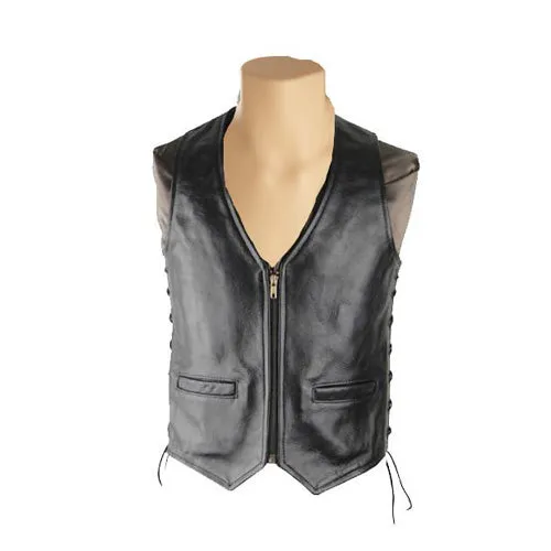 Casual black laced leather vest