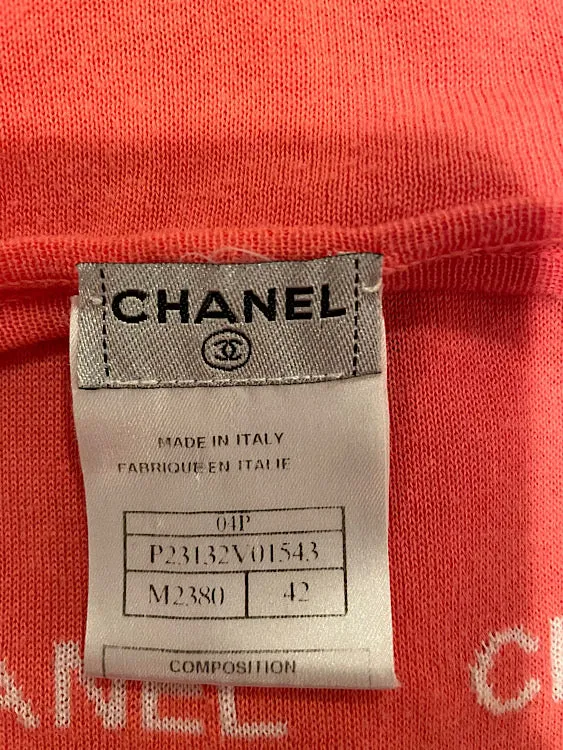 Chanel 04P, 2004 Spring Salmon/Orange Sleeveless sweater “Chanel" 8 times in design FR 42 US 8