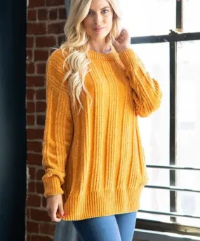 Chenille Cable Knit Sweater- Mustard