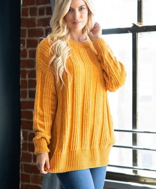 Chenille Cable Knit Sweater- Mustard