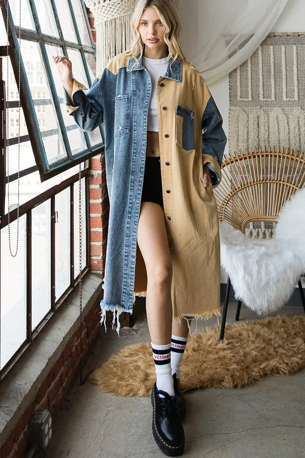 Colorblock Denim Duster