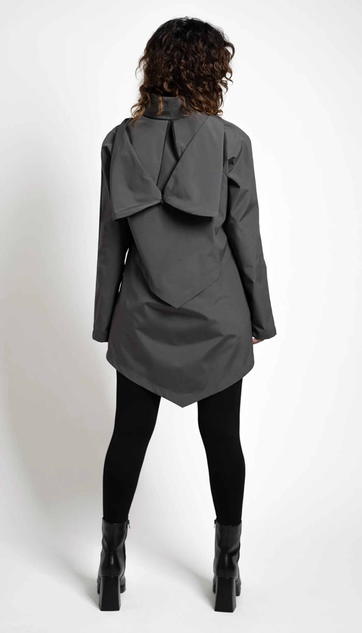 Convertible Hood Asymmetrical Rain Jacket / Grey