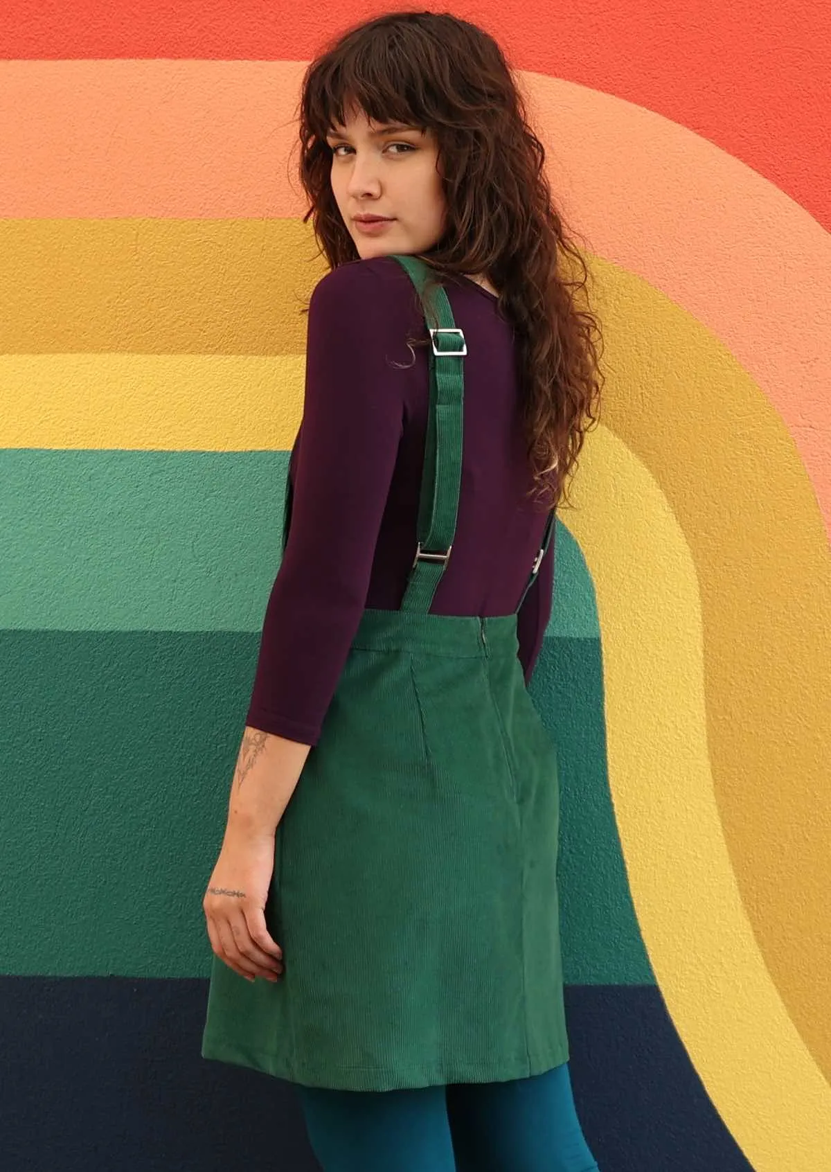 Corduroy Pinafore Hunter Green