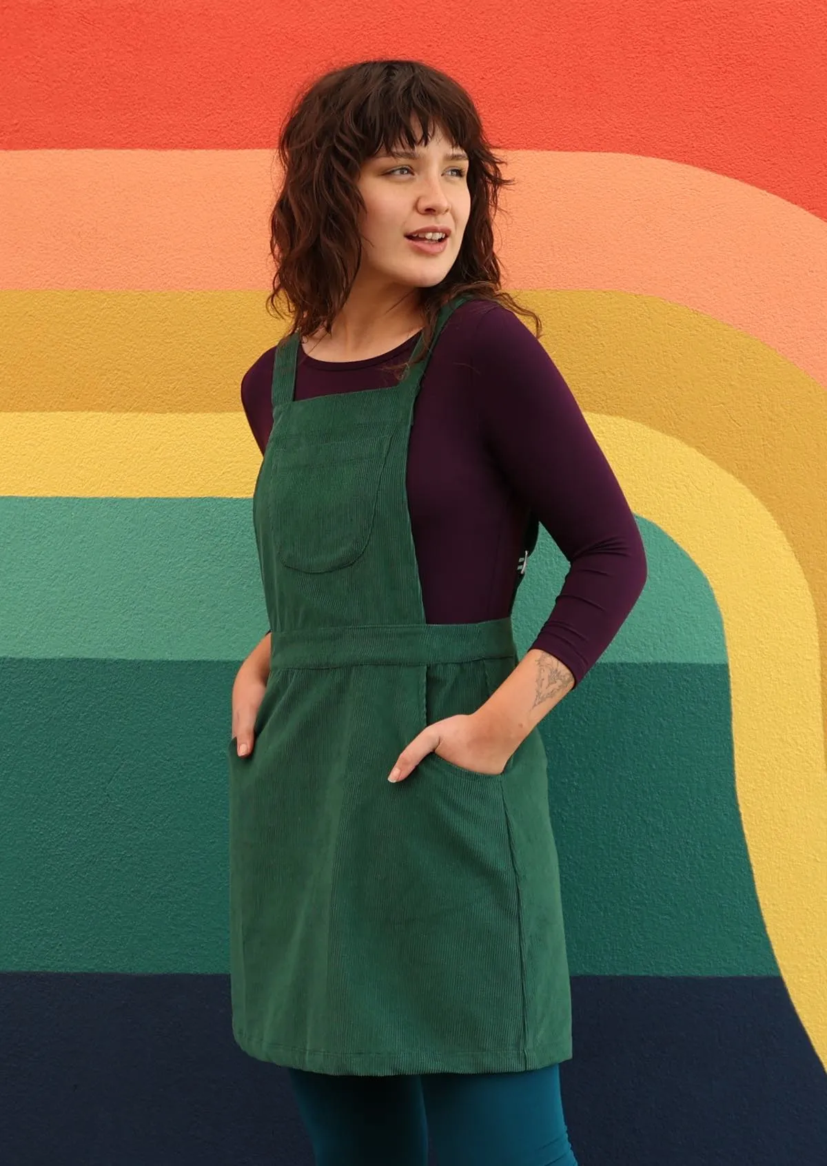 Corduroy Pinafore Hunter Green