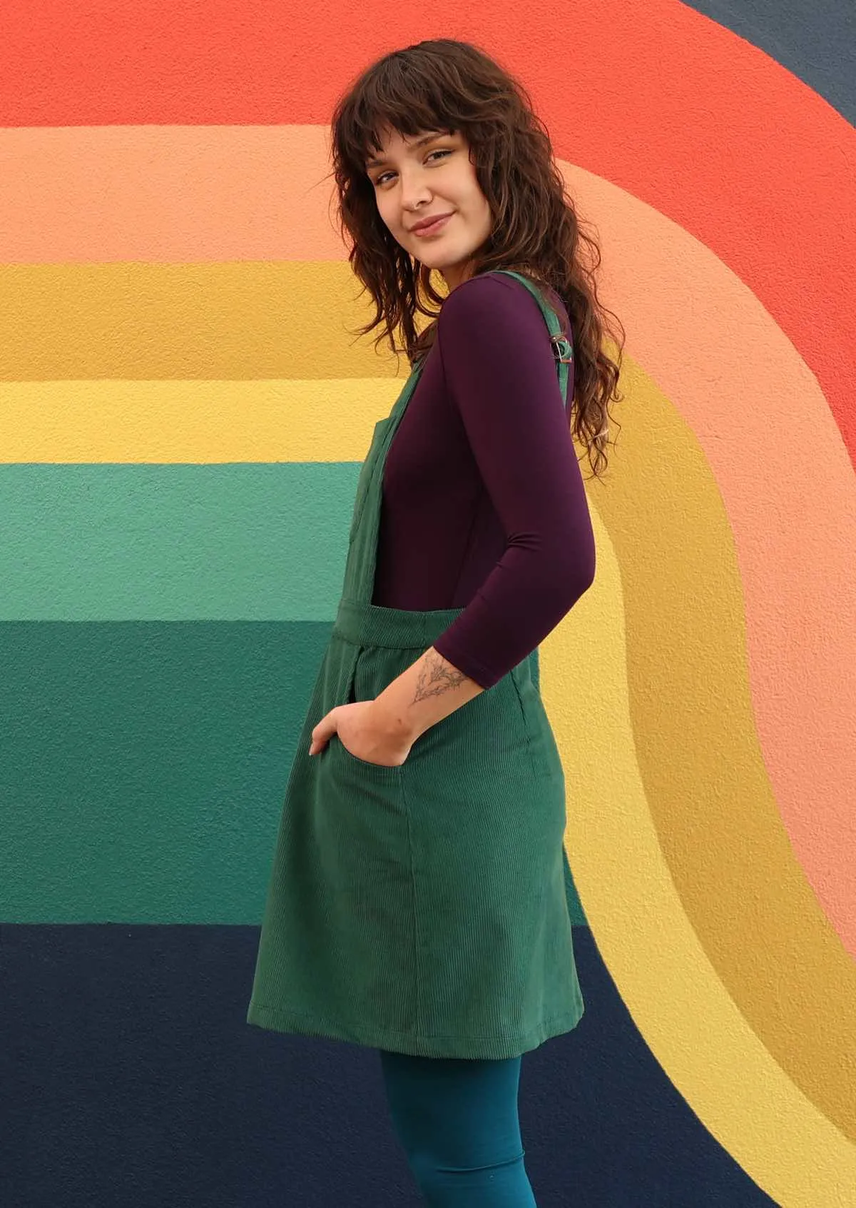 Corduroy Pinafore Hunter Green