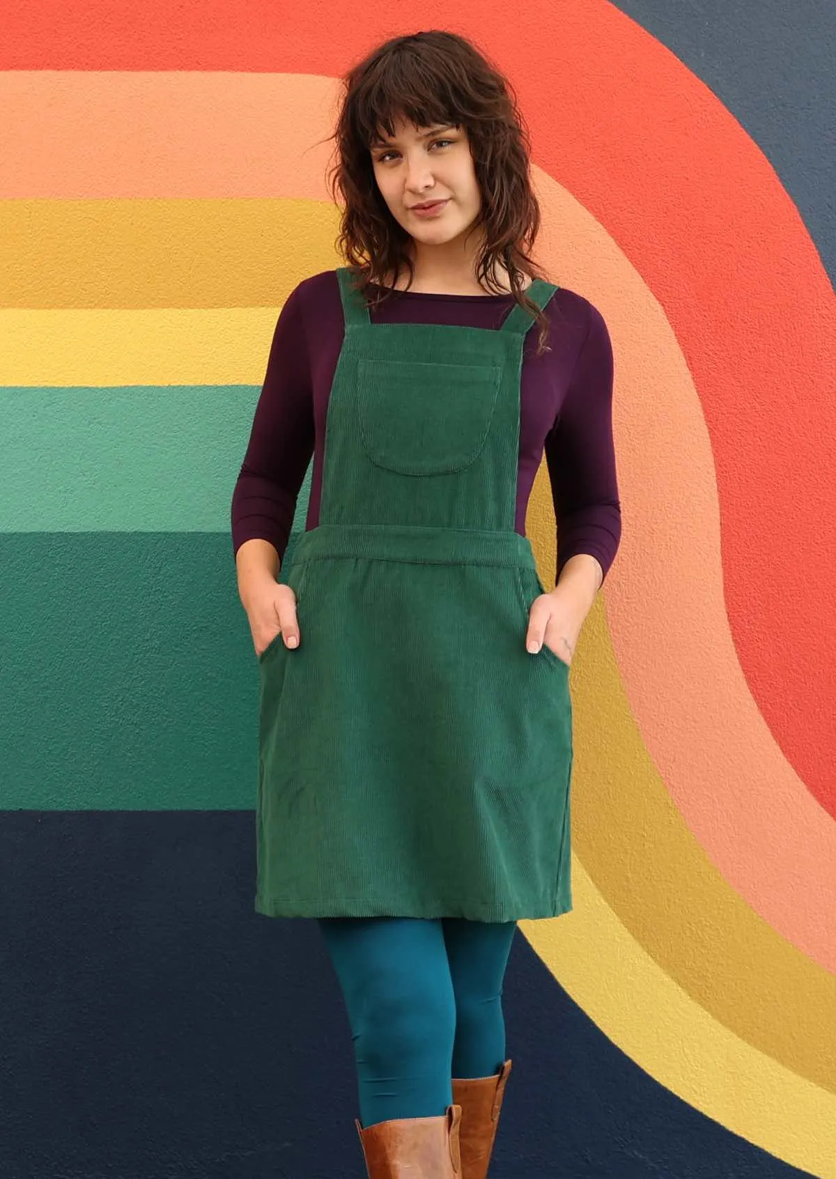 Corduroy Pinafore Hunter Green