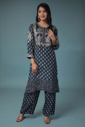 Cotton Silk Dabu Print Suit with Hand Aari work.