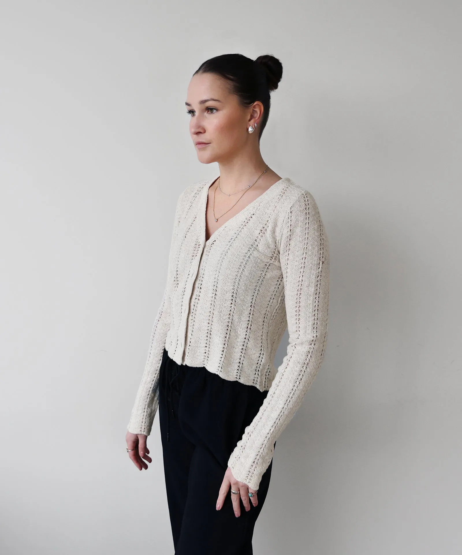 Cotton Silk Pointelle Cardigan