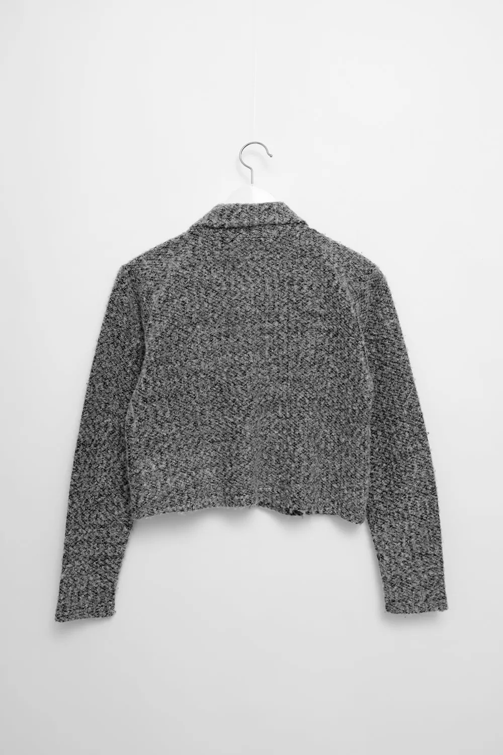 CROPPED WOOL BOUCLE GREY CARDIGAN