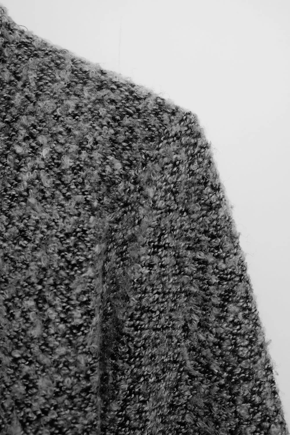 CROPPED WOOL BOUCLE GREY CARDIGAN