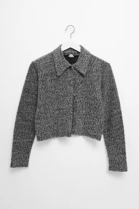 CROPPED WOOL BOUCLE GREY CARDIGAN