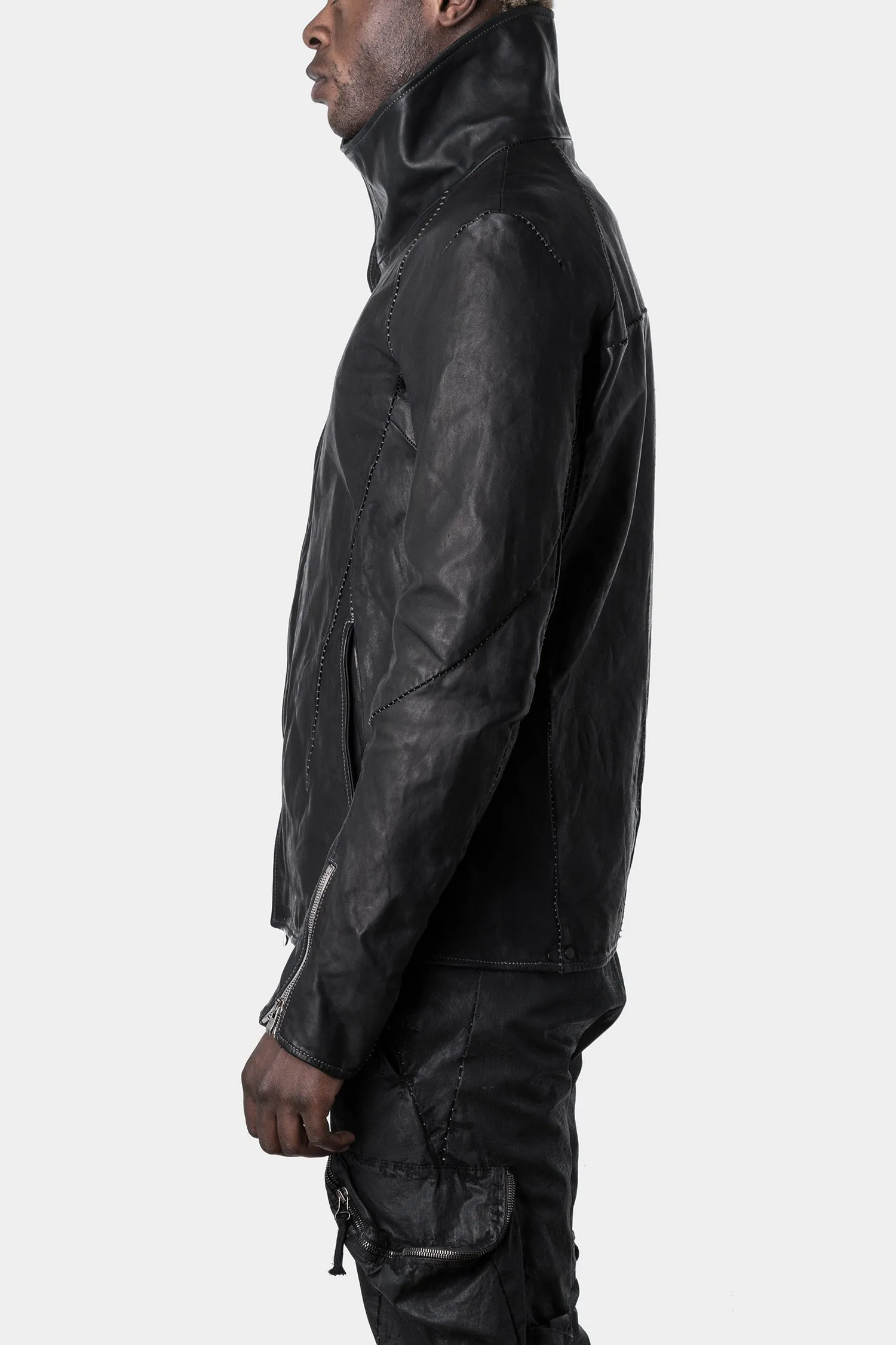 Leather Jacket with Darted Shoulder and Scar Stitch Detailing