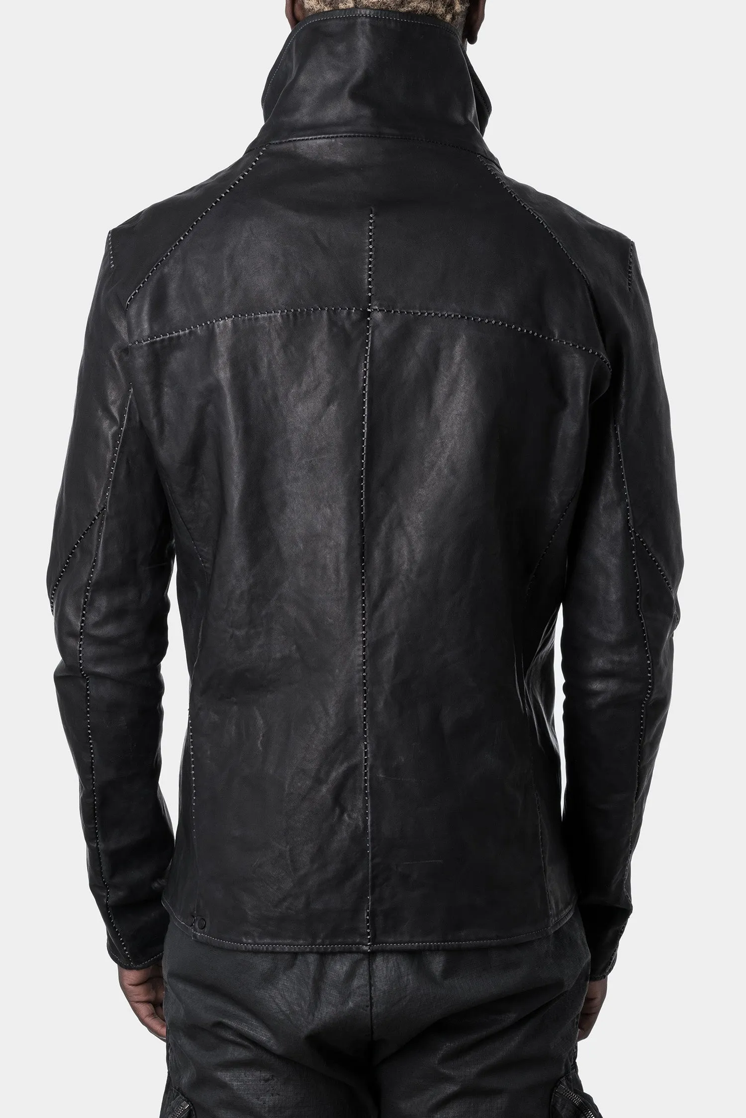 Leather Jacket with Darted Shoulder and Scar Stitch Detailing