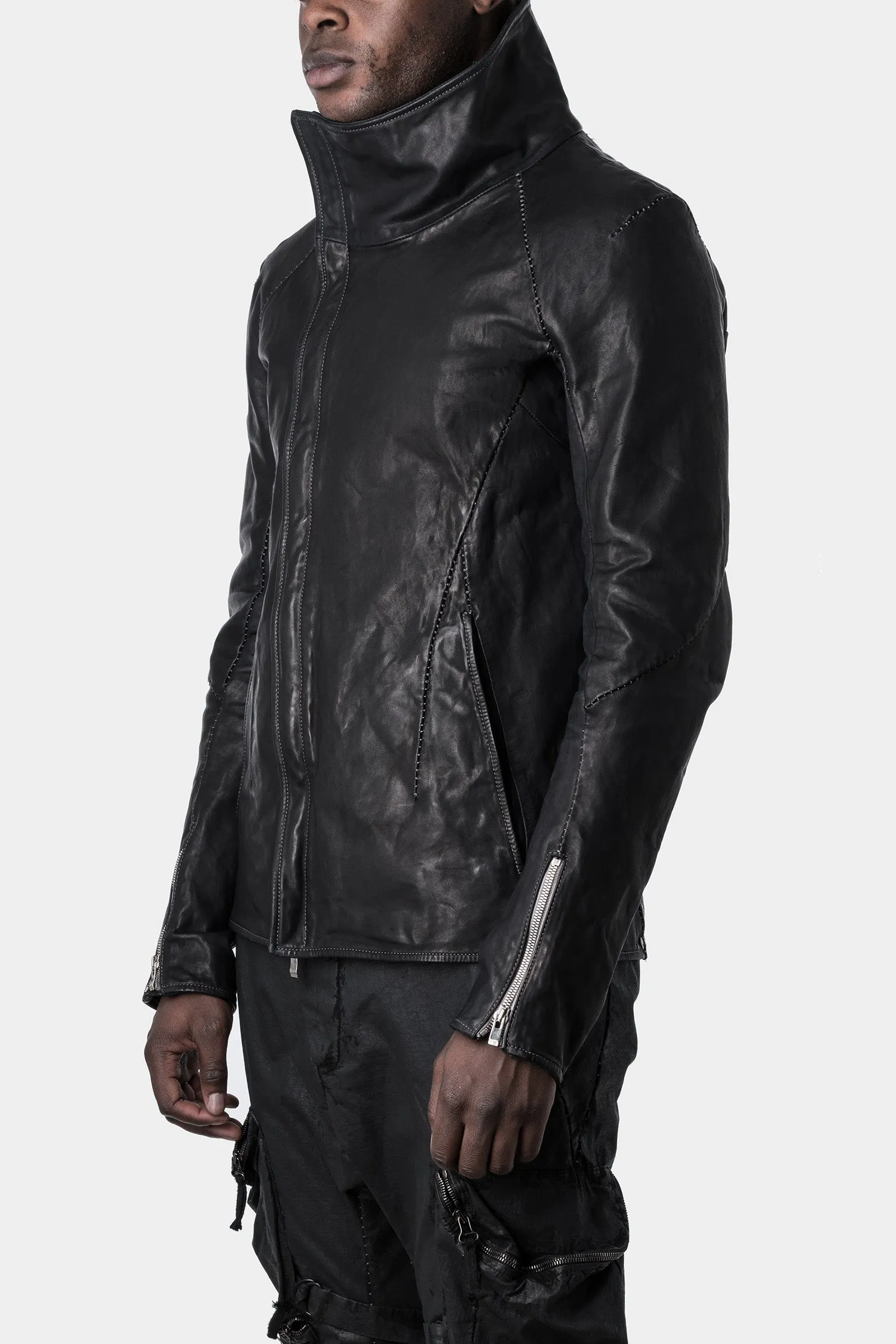 Leather Jacket with Darted Shoulder and Scar Stitch Detailing