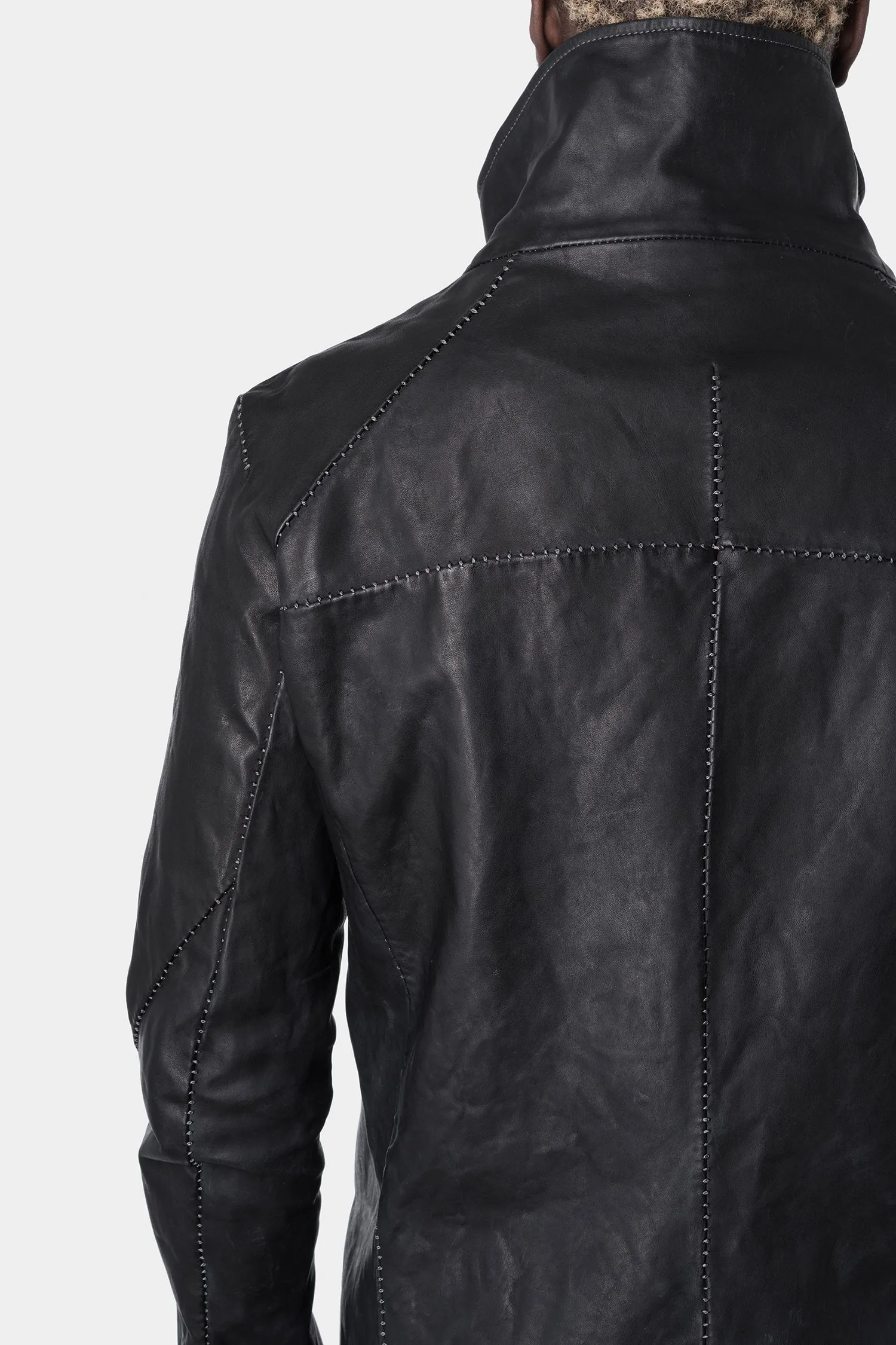 Leather Jacket with Darted Shoulder and Scar Stitch Detailing