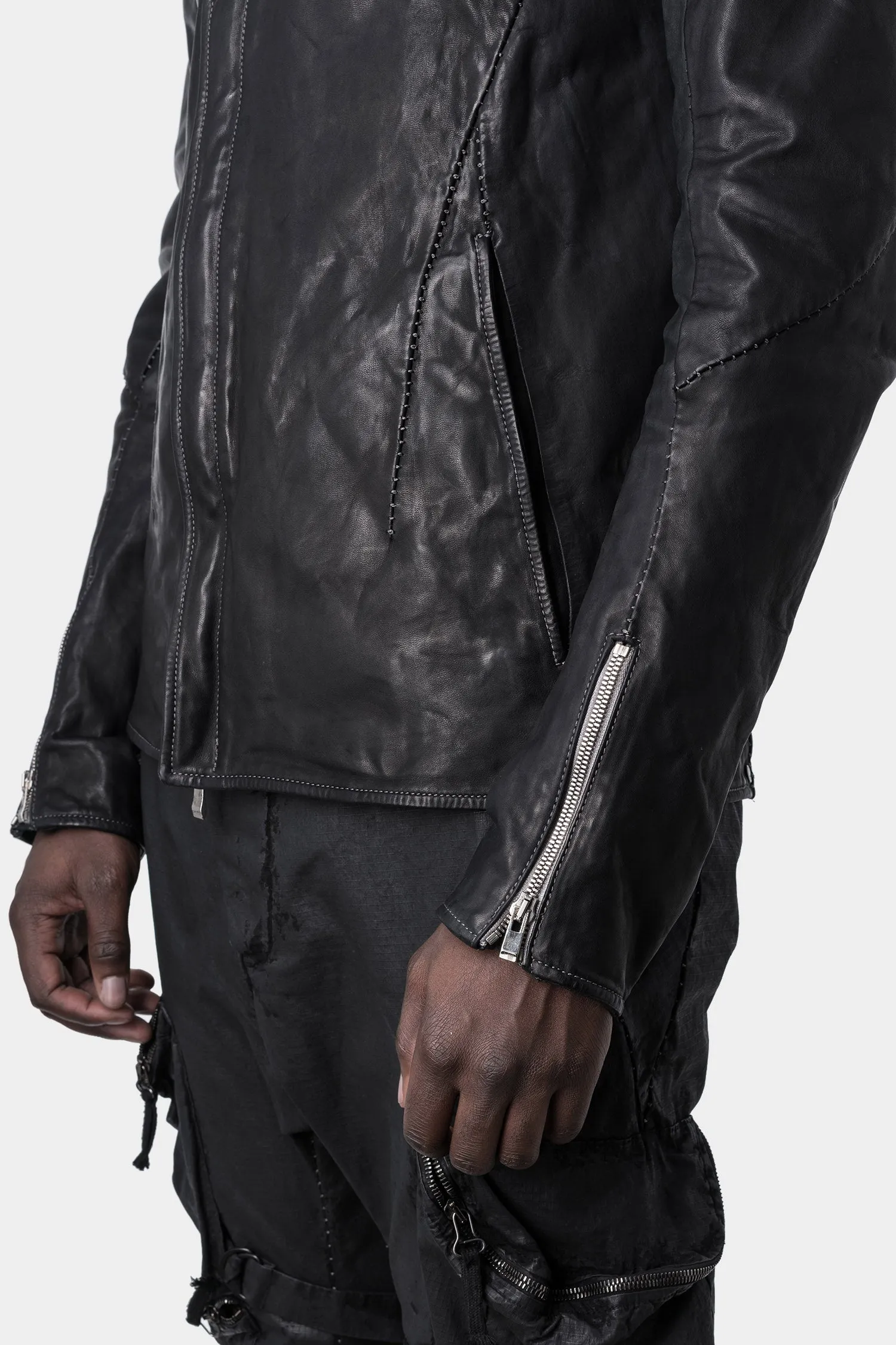 Leather Jacket with Darted Shoulder and Scar Stitch Detailing