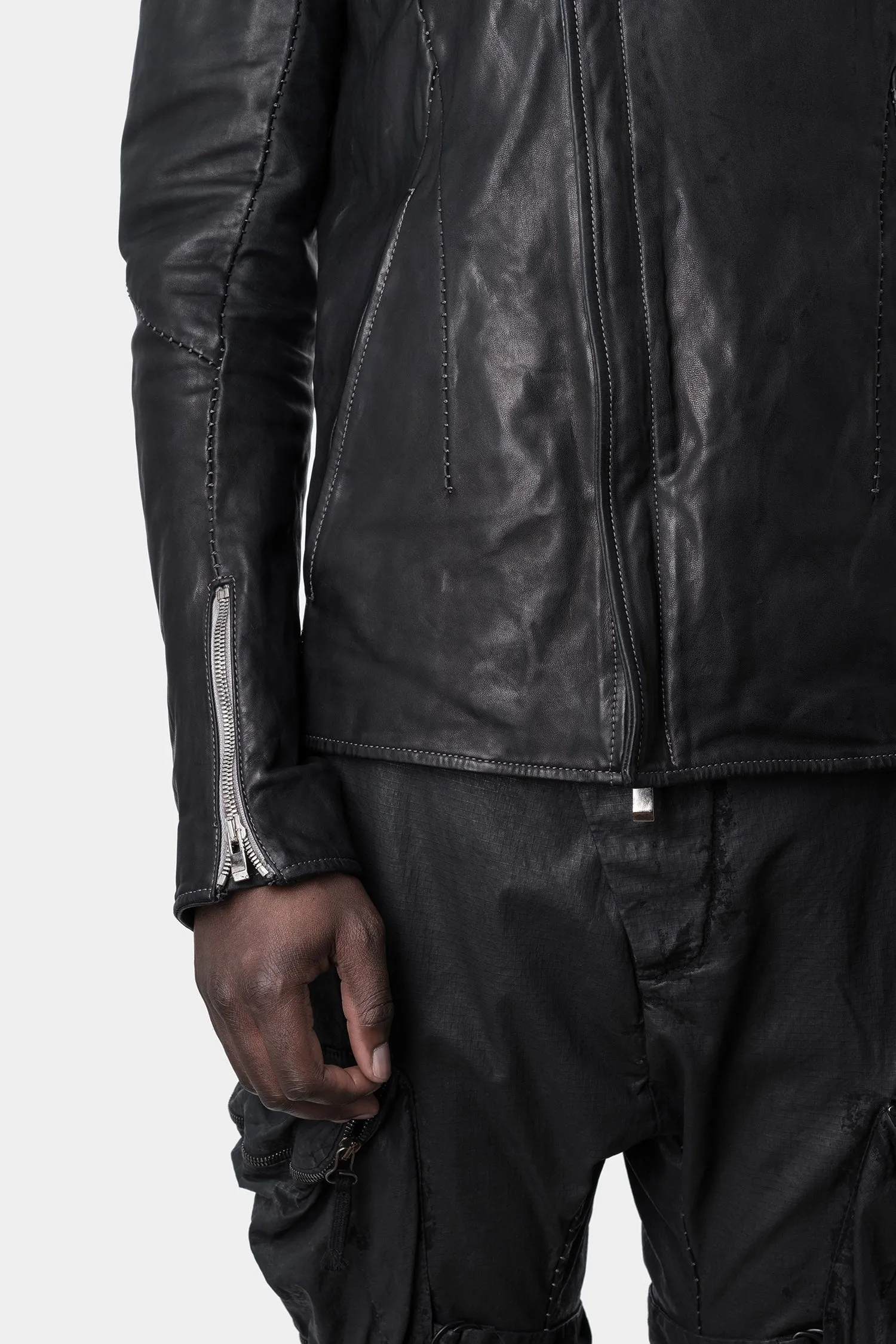 Leather Jacket with Darted Shoulder and Scar Stitch Detailing