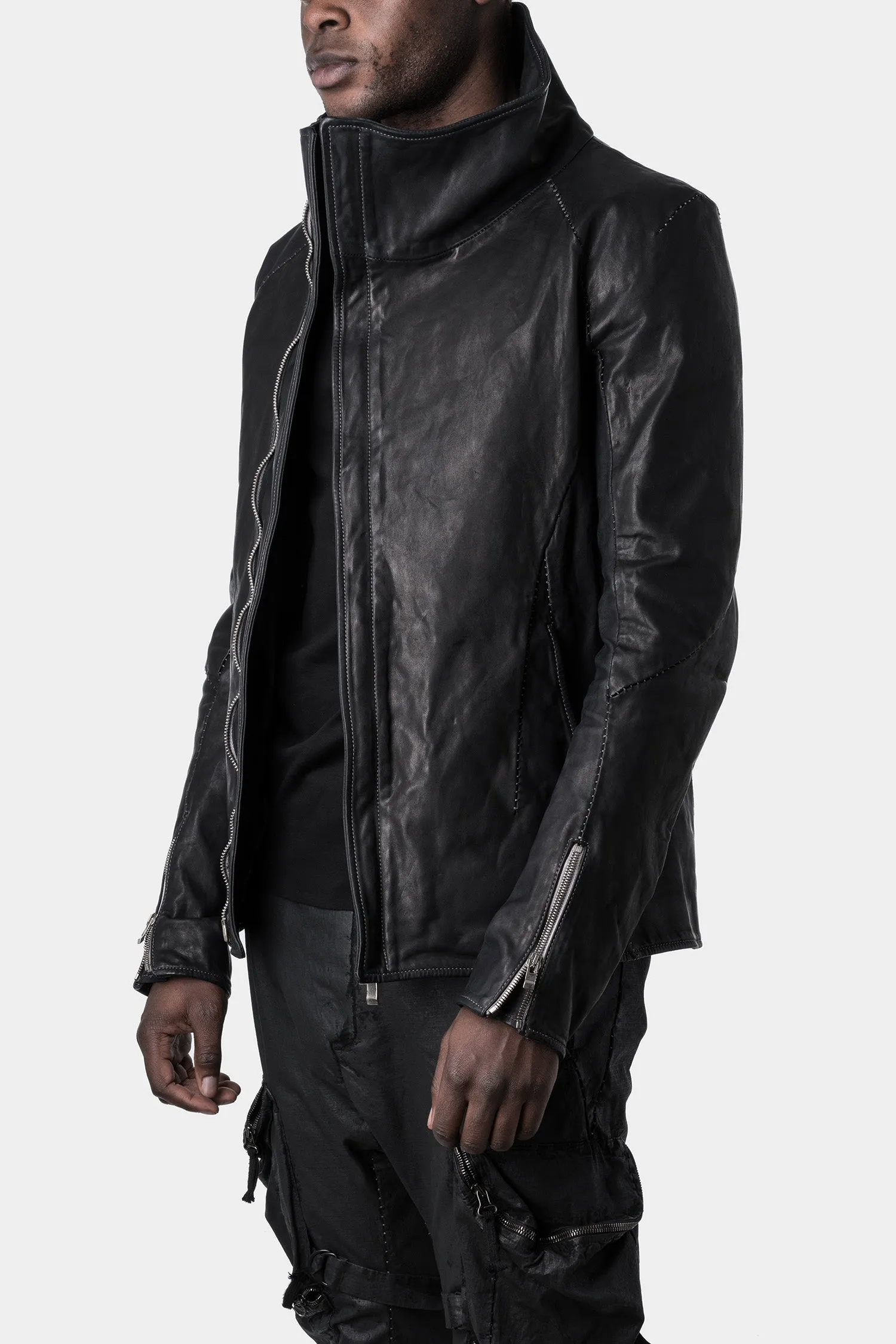 Leather Jacket with Darted Shoulder and Scar Stitch Detailing