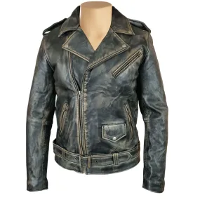 Distressed Biker style jacket with belt