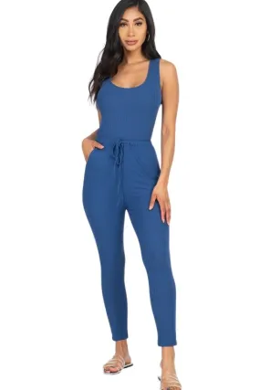 Errand Running -Ribbed Sleeveless Drawstring Jumpsuit