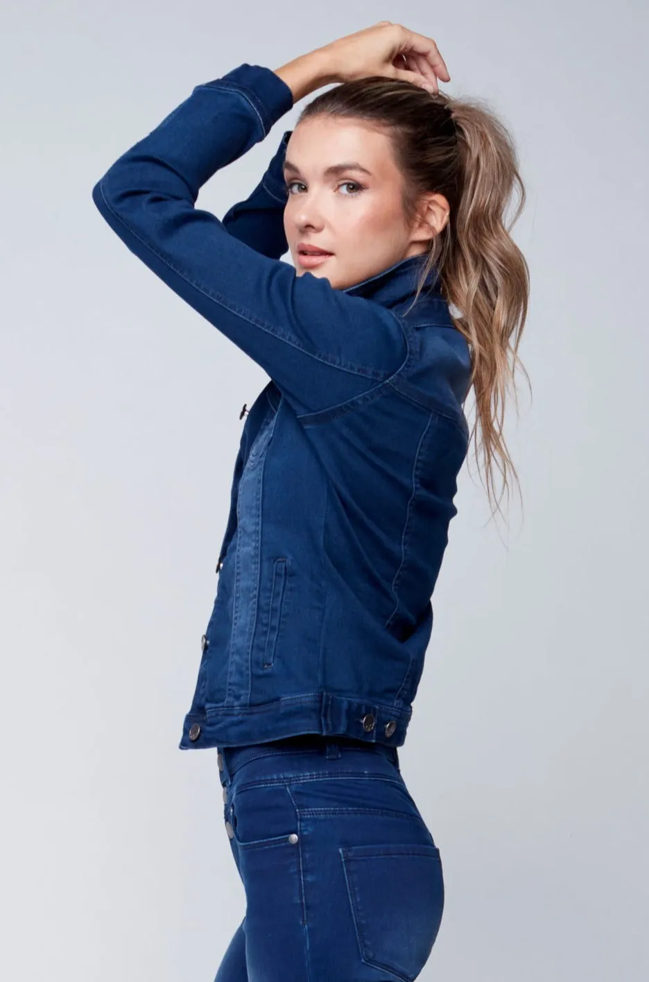 FARRAH -  Ladies Denim Trucker Jacket - Tinted Dark Indigo Rinse