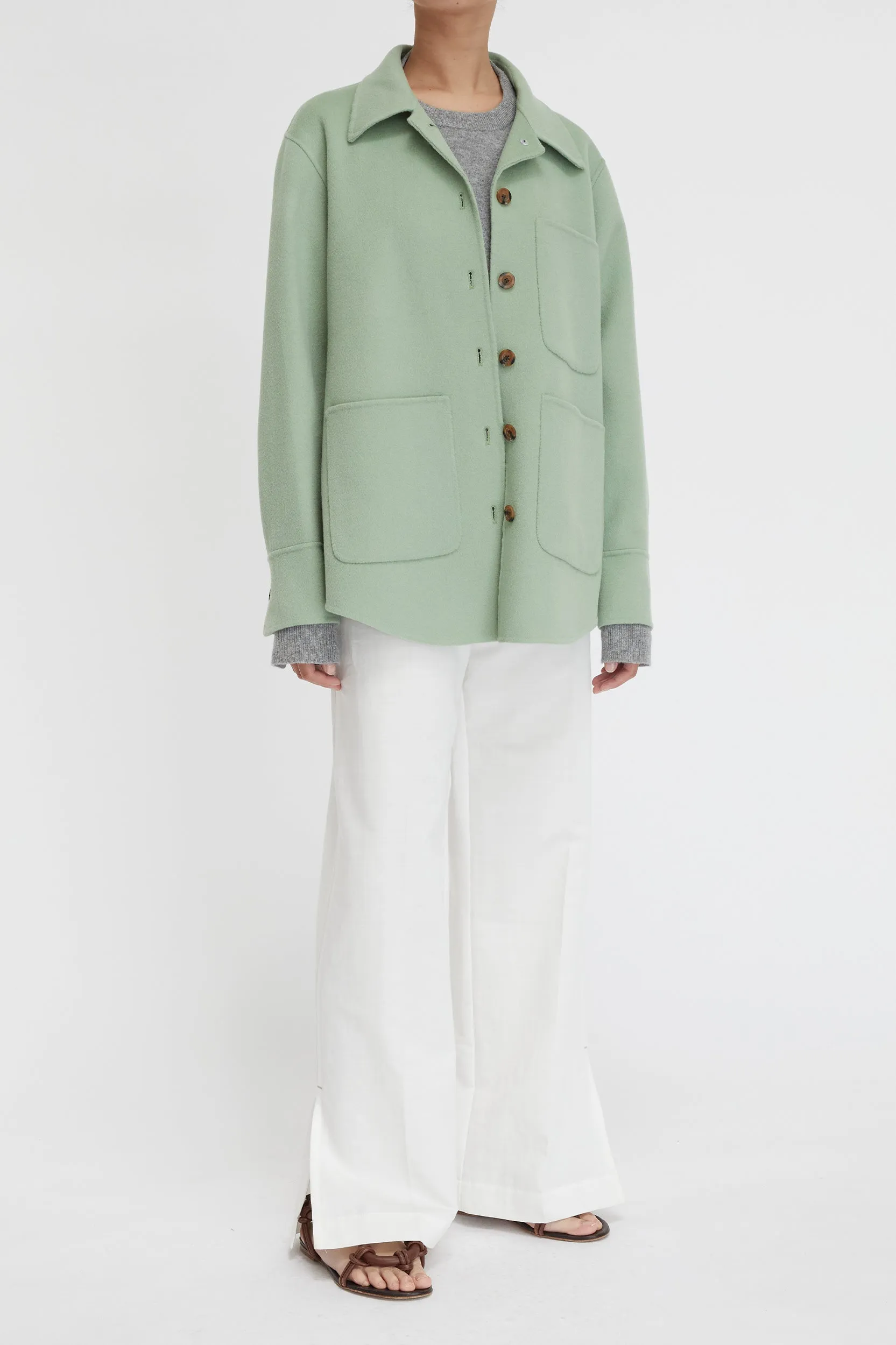 Florentine Cashmere Shirt Jacket in Seafoam