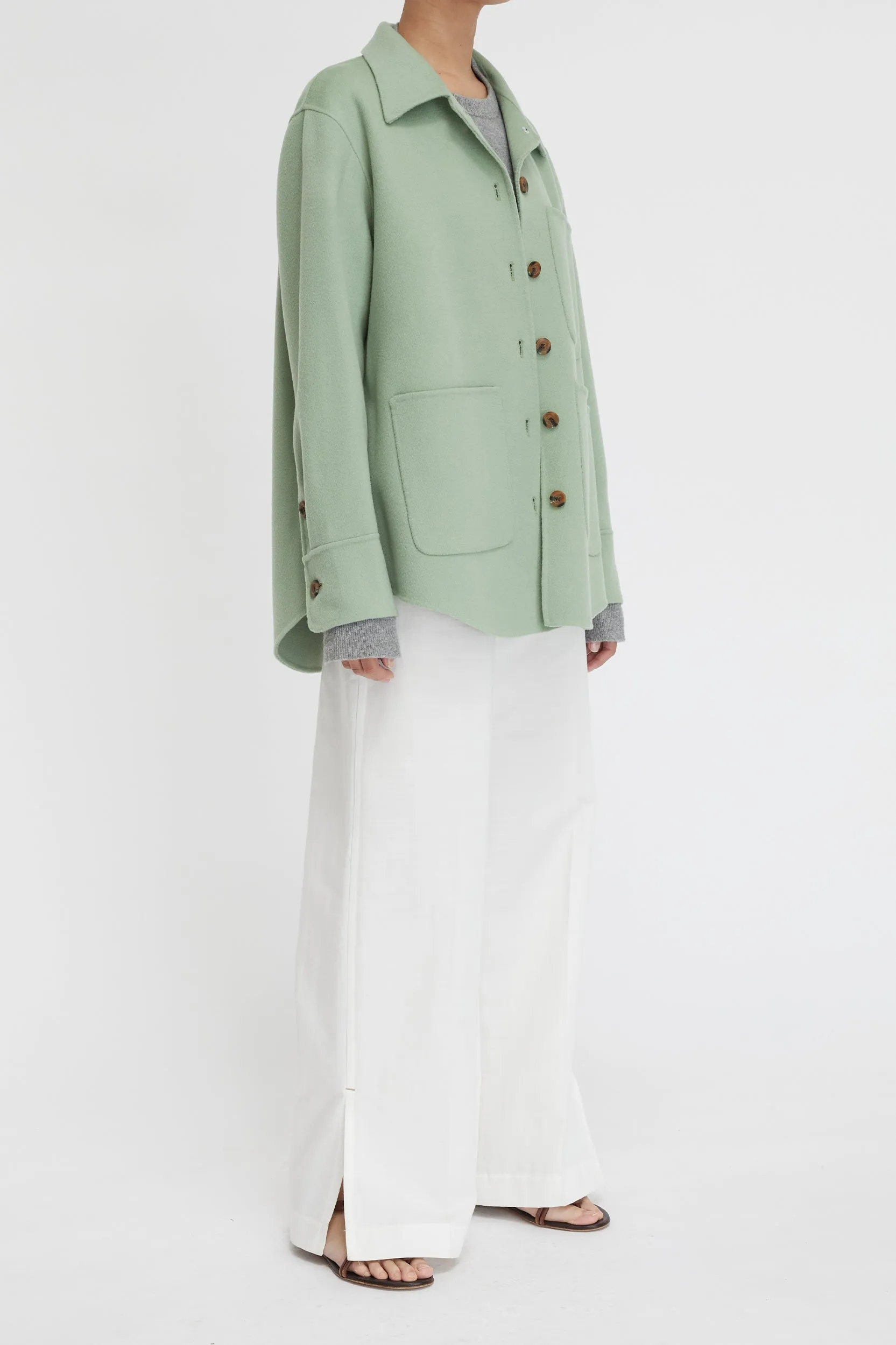 Florentine Cashmere Shirt Jacket in Seafoam