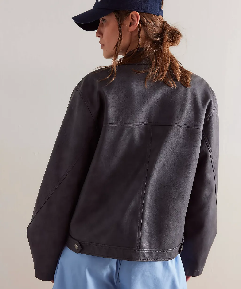 Free People Blair Vegan Leather Jacket Charcoal Combo