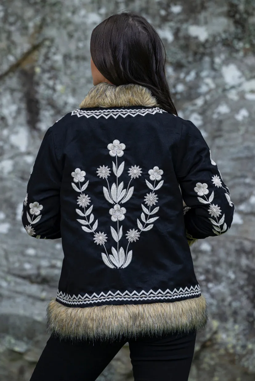 Frida Embroidered  Jacket-black