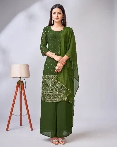 Georgette Sequence Work Kurti Sharara Dupatta Set