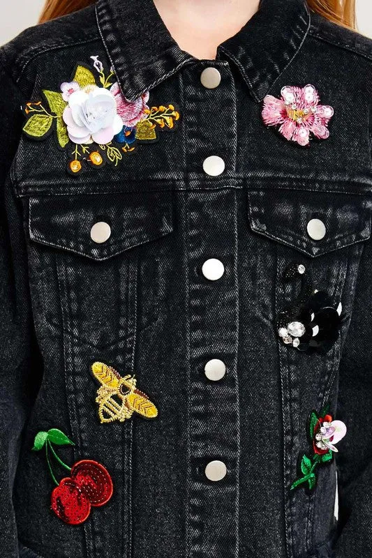 Girls Embellished Denim Jacket