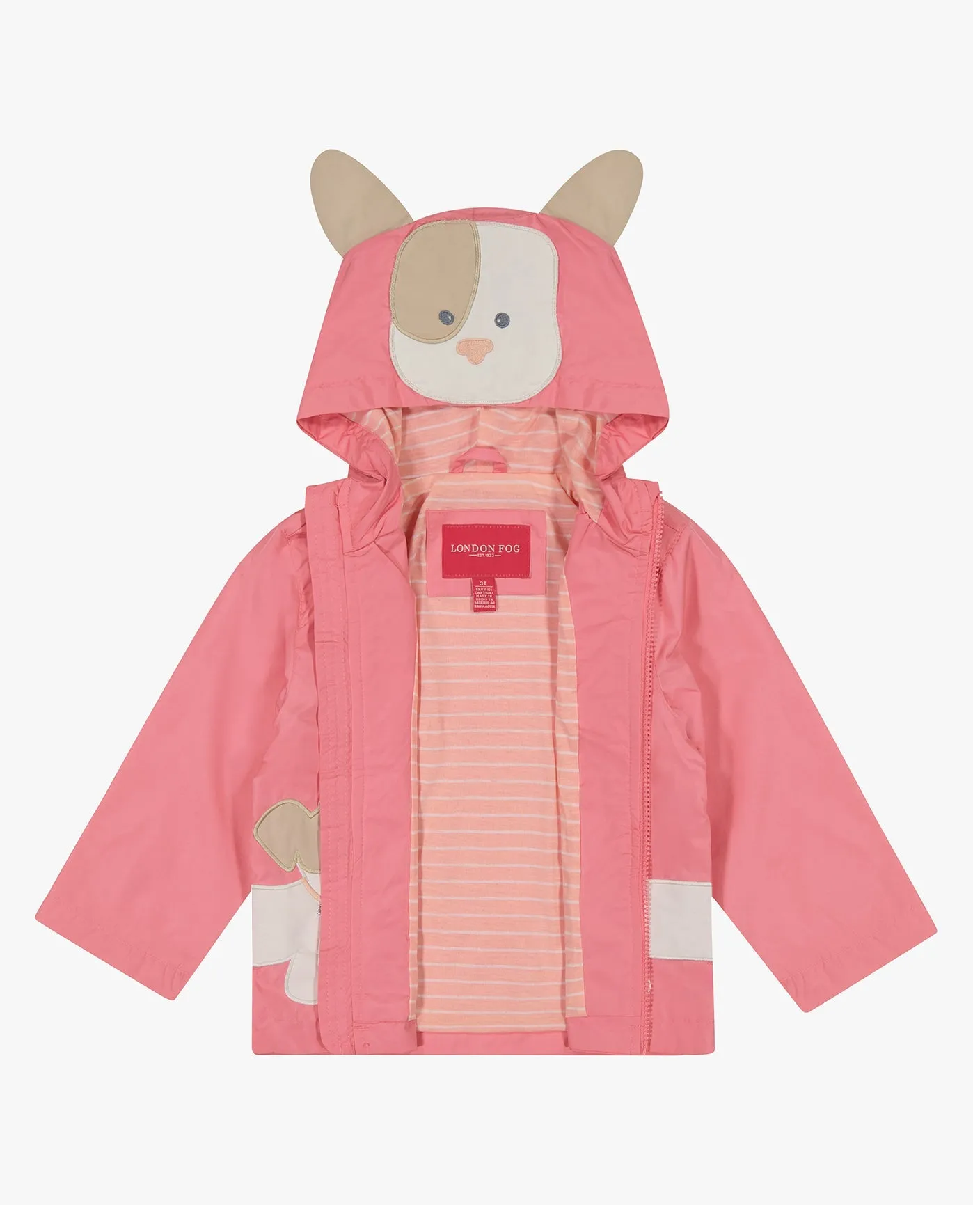 GIRLS PUPPY ZIP FRONT HOODED RAINCOAT