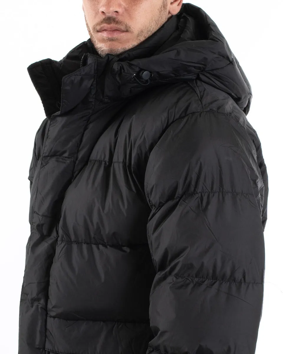 Giubbotto Uomo Bomber Tinta Unita Nero Cappuccio Puffer Imbottito GIOSAL-G2937A