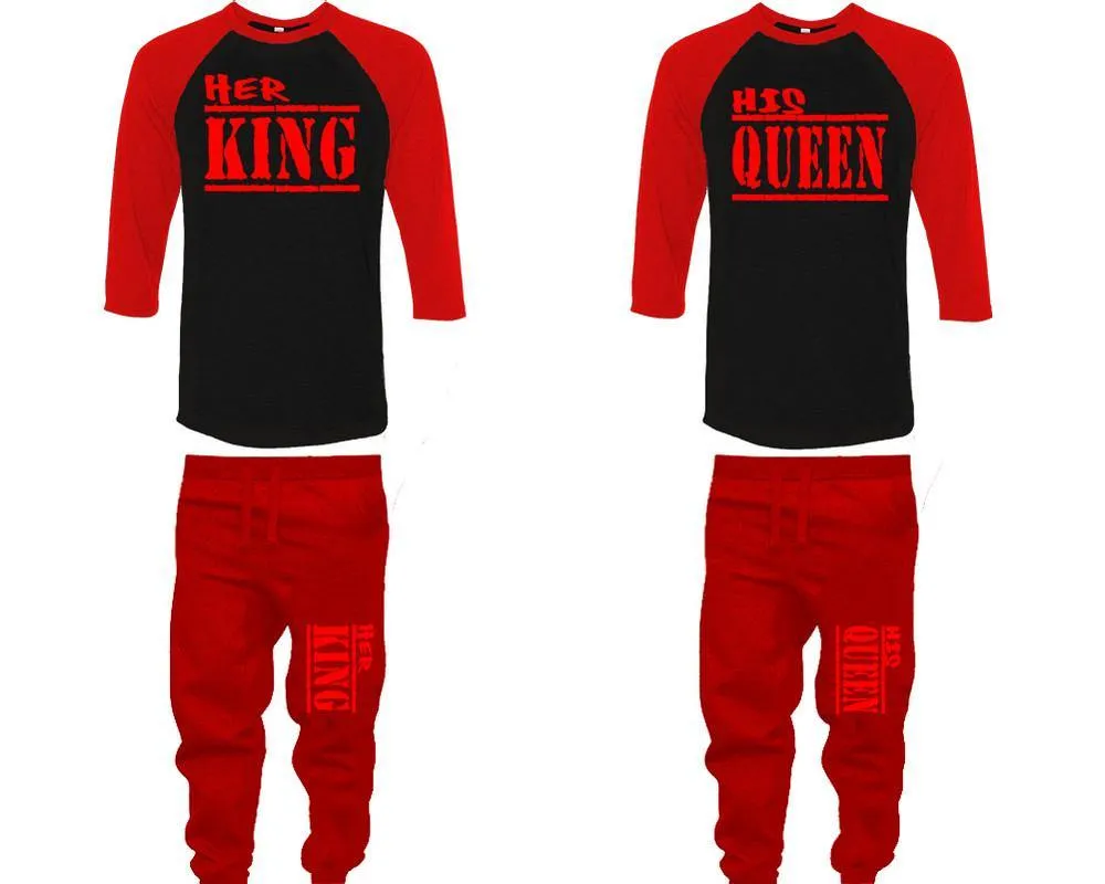 Her King His Queen Couple Baseball Shirt and Jogger Pants, Matching Top Bottom Set